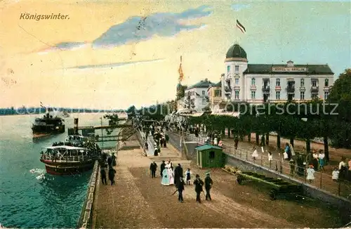 AK / Ansichtskarte Koenigswinter Hotel Rheinpromenade Schiffsanleger Dampfer Koenigswinter