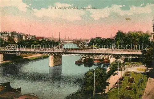 AK / Ansichtskarte Saarbruecken Louisenbruecke ueber die Saar Frachtkaehne Saarbruecken