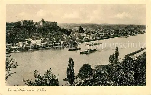 AK / Ansichtskarte Pirna Totalansicht mit Elbe und Blick aufs Schloss Pirna