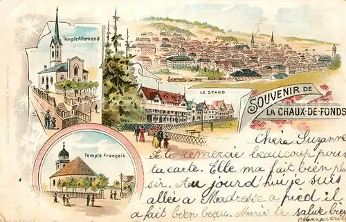 AK / Ansichtskarte La_Chaux de Fonds Temple Allemand Temple Francais Le Stand La_Chaux de Fonds