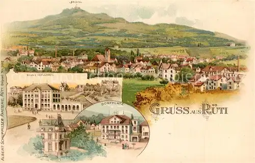 AK / Ansichtskarte Rueti_ZH Neues Schulhaus Dorfplatz Panorama Rueti_ZH