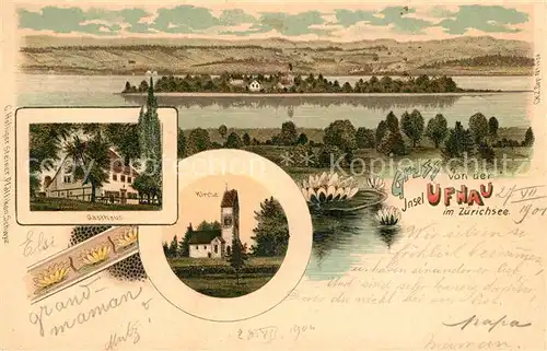 AK / Ansichtskarte Insel_Ufnau Panorama Gasthaus Kirche Insel Ufnau