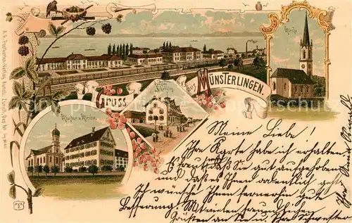 AK / Ansichtskarte Muensterlingen_Bodensee Kloster und Kirche Pension Schelling Kirche Muensterlingen_Bodensee