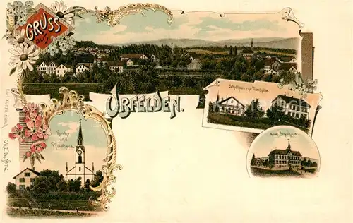 AK / Ansichtskarte Obfelden Panorama Schulhaus mit Turnhalle Kirche und Pfarrhaus Neues Schulhaus Obfelden