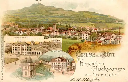 AK / Ansichtskarte Rueti_ZH Panorama Neues Schulhaus Dorfplatz Rueti_ZH