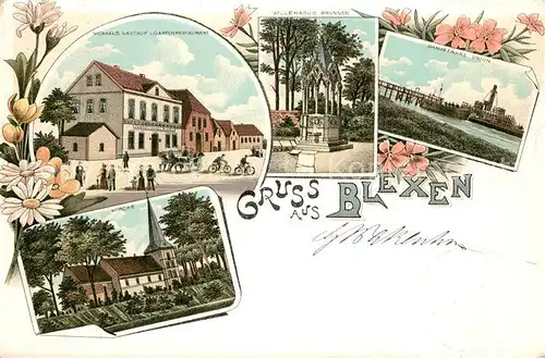 AK / Ansichtskarte Blexen Michaels Gasthof Willehadus Brunnen Dampffaehre Union Kirche Blexen