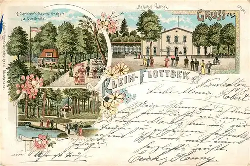 AK / Ansichtskarte Klein_Flottbek Gastwirtschaft zum Quellenthal Bahnhof Holtbek Quellenthalpartie Klein_Flottbek