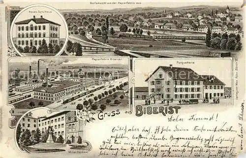 AK / Ansichtskarte Biberist Panorama Neues Schulhaus Papierffabrik Bieberist Parquetterie Biberist