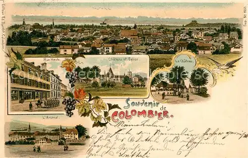 AK / Ansichtskarte Colombier_NE Panorama Rue Haute Chateau et Eglise Arsenal Colombier NE