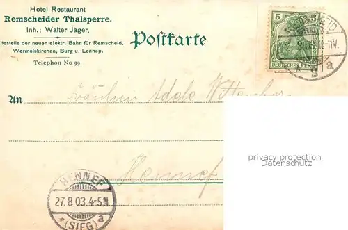 AK / Ansichtskarte Remscheid Talsperre Eschbachtal Remscheid