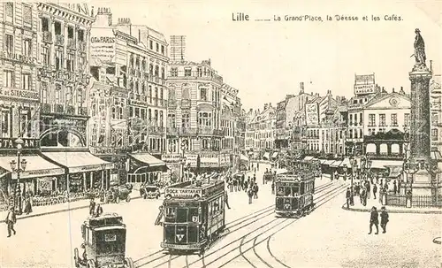 AK / Ansichtskarte Lille_Nord Grand Place Deesse les Cafes Lille_Nord