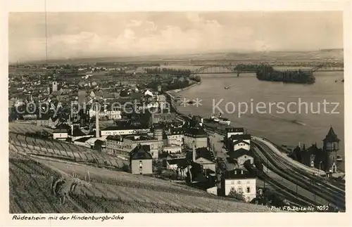 AK / Ansichtskarte Ruedesheim_Rhein Panorama Hindenburgbruecke Ruedesheim Rhein