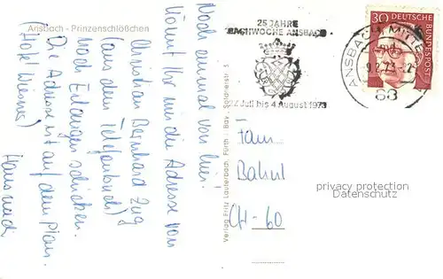 AK / Ansichtskarte Ansbach_Mittelfranken Prinzenschloesschen Ansbach Mittelfranken