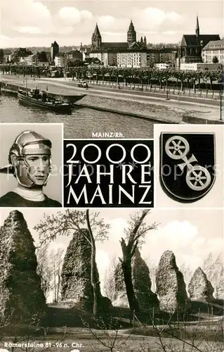 AK / Ansichtskarte Mainz_Rhein Roemersteine Roemischer Soldatenkopf Panorama Mainz Rhein