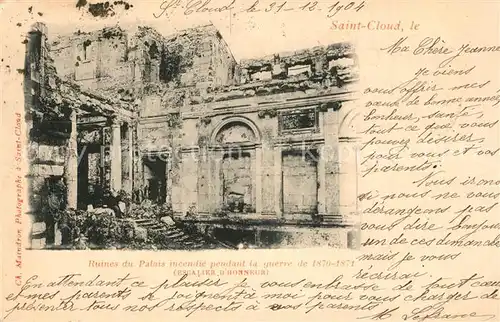 AK / Ansichtskarte Saint_Cloud Ruines du Palais  Saint Cloud