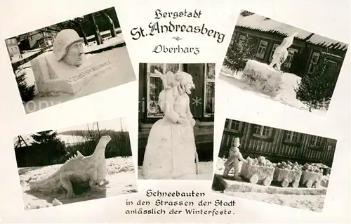 AK / Ansichtskarte St_Andreasberg_Harz Schneebauten in den Strassen Winterfest St_Andreasberg_Harz