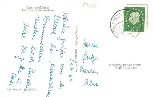 AK / Ansichtskarte Cochem_Mosel Panorama Blick von der Sehler Huette Cochem Mosel