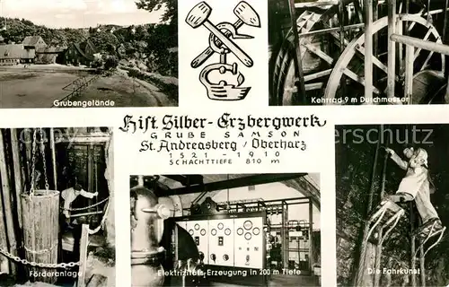AK / Ansichtskarte St_Andreasberg_Harz Grubengelaende Kehrrad 9 m Durchmesser Foerderanlage Fahrkunst St_Andreasberg_Harz