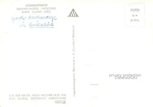 AK / Ansichtskarte Lindscheid_Dabringhausen Jugendherberge Lindscheid Dabringhausen
