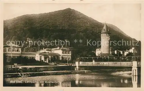 AK / Ansichtskarte Bad_Ems Partie an der Lahn mit Quellenturm Bad_Ems