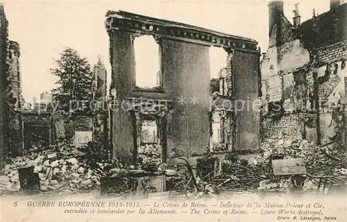 AK / Ansichtskarte Reims_Champagne_Ardenne Interieur de la Maison Prieur et Cie incendiee et bombardee par les Allemands Guerre 1914 15 Reims_Champagne_Ardenne
