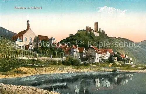 AK / Ansichtskarte Beilstein_Mosel Partie an der Mosel Kirche Burgruine Beilstein_Mosel