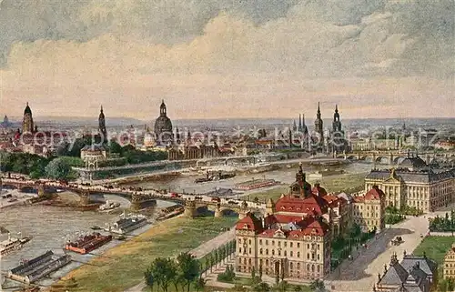 AK / Ansichtskarte Dresden Ministerien und Altstadt vom Zeppelin aus Kuenstlerkarte Dresden