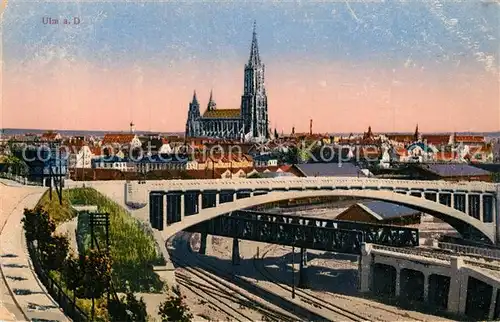 AK / Ansichtskarte Ulm_Donau Eisenbahn Bruecke Blick zum Muenster Ulm_Donau