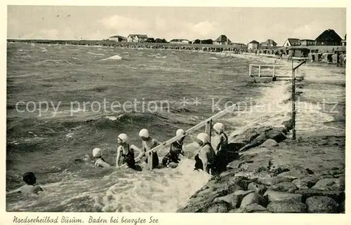 AK / Ansichtskarte Buesum_Nordseebad Badestrand Baden bei bewegter See Buesum_Nordseebad