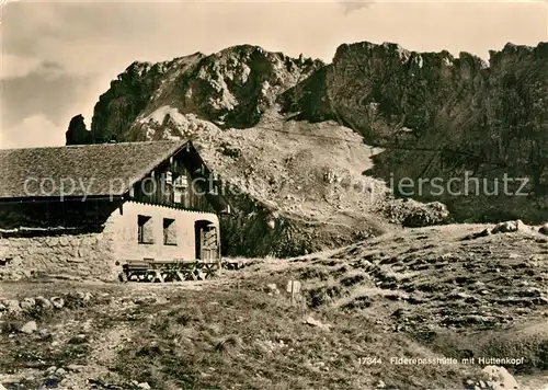 AK / Ansichtskarte Fiderepasshuette Berghuette mit Huettenkopf Allgaeuer Alpen Fiderepasshuette