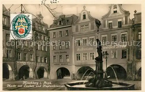 AK / Ansichtskarte Hirschberg_Jelenia_Gora Markt mit Lauben und Neptunbrunnen Hirschberg_Jelenia_Gora