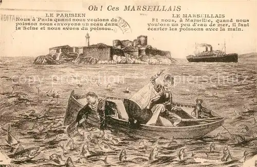 AK / Ansichtskarte Marseille_Bouches du Rhone Panorama Karikatur Marseille