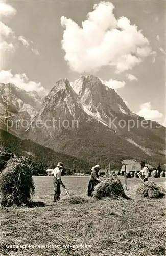 AK / Ansichtskarte Ernte_Landwirtschaft Heuernte Garmisch Partenkirchen Waxensteine  