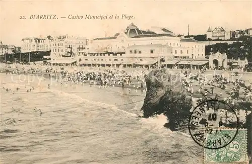 AK / Ansichtskarte Biarritz_Pyrenees_Atlantiques Casino Municipal Plage Biarritz_Pyrenees