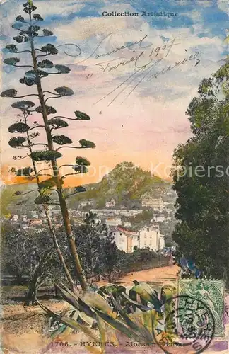 AK / Ansichtskarte Hyeres_les_Palmiers Aloes en fleurs Dessin Kuenstlerkarte Hyeres_les_Palmiers