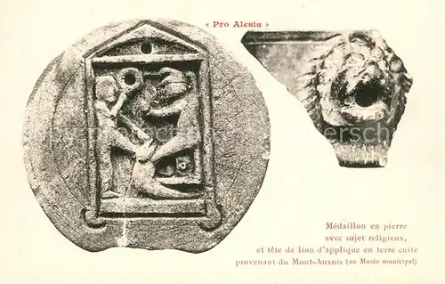 AK / Ansichtskarte Alesia(Roman War)_Alise Sainte Reine Medaillon en pierre Tete de lion Musee municipal Mont Auxois 