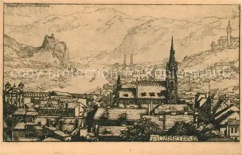 AK / Ansichtskarte Aussig_Tschechien Staedtebild Zeichnung Aussig Tschechien