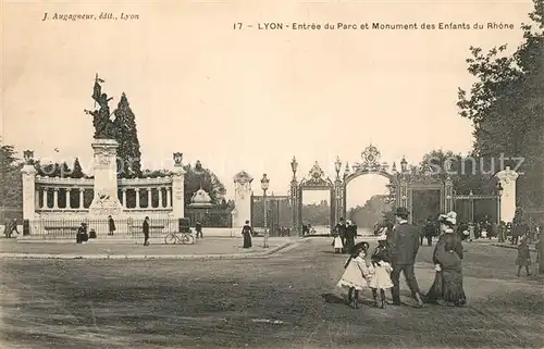 AK / Ansichtskarte Lyon_France Entree du parc et Monument des Enfants du Rhone Lyon France