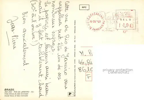 AK / Ansichtskarte Rio_de_Janeiro Vista aerea de Sao Conrado Rio_de_Janeiro