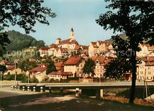AK / Ansichtskarte Horb_Neckar Neckarbruecke Stadtansicht mit Kirche Horb Neckar