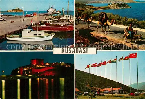 AK / Ansichtskarte Kusadasi Teilansichten Hafen Fahnen Nachtaufnahme Kamele Esel Kusadasi