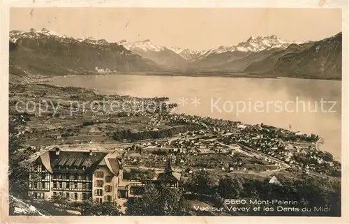 AK / Ansichtskarte Mont Pelerin_Le Vue sur Vevey les Dents du Midi Mont Pelerin_Le