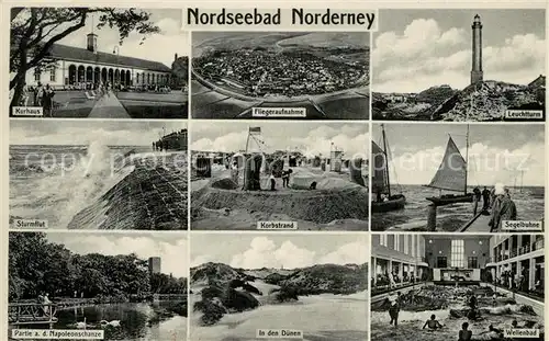AK / Ansichtskarte Norderney_Nordseebad Kurhaus Leuchtturm Korbstrand Wellenbad Norderney_Nordseebad
