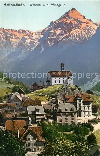 AK / Ansichtskarte Wassen_UR Gotthardbahn Windgaelle Kirche Wassen_UR