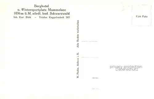 AK / Ansichtskarte Kappelrodeck Berghotel Mummelsee Kappelrodeck