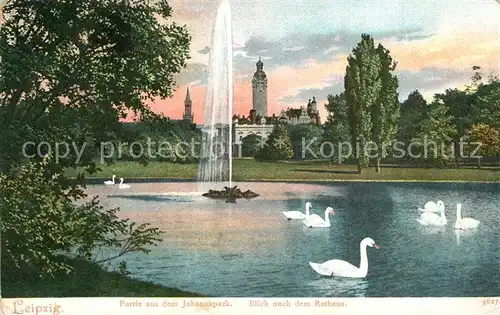 AK / Ansichtskarte Leipzig Johannespark Schw?ne Rathaus Leipzig