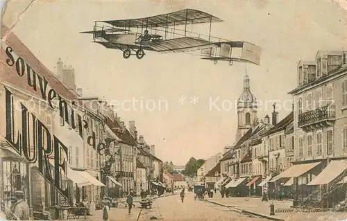 AK / Ansichtskarte Lure_Haute Saone Rue principale Eglise Aviation Flugzeug Lure Haute Saone