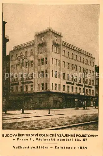 AK / Ansichtskarte Praha_Prahy_Prague Budova Reditelstvi Rolnicke Vzajemne Pojistovny Praha_Prahy_Prague