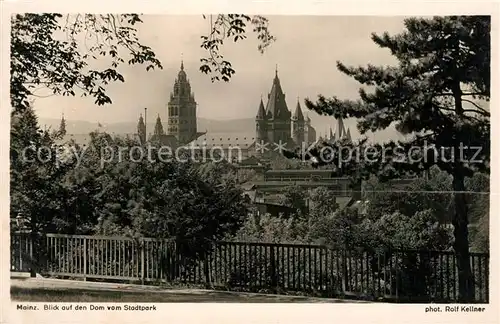 AK / Ansichtskarte Mainz_Rhein Blick vom Stadtpark auf den Dom  Mainz Rhein