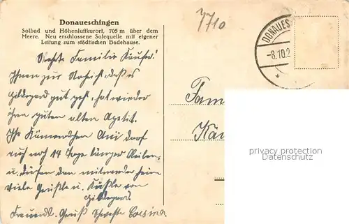 AK / Ansichtskarte Donaueschingen  Donaueschingen